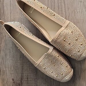 Stuart Weitzman Rockon Studded Espadrille Flats In Alpaca (Rose Gold/Gold)